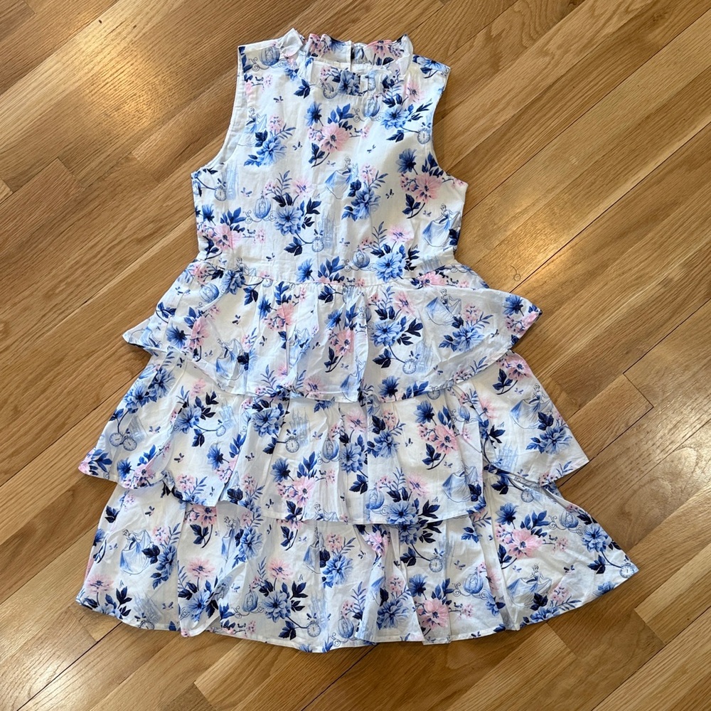 Charming Floral Tiered Kids Dress - Blue and Pink